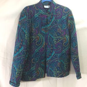 Vintage Lombardi 80s/90s USA Paisley Quilted Jacket Open Front M/L Green Purple